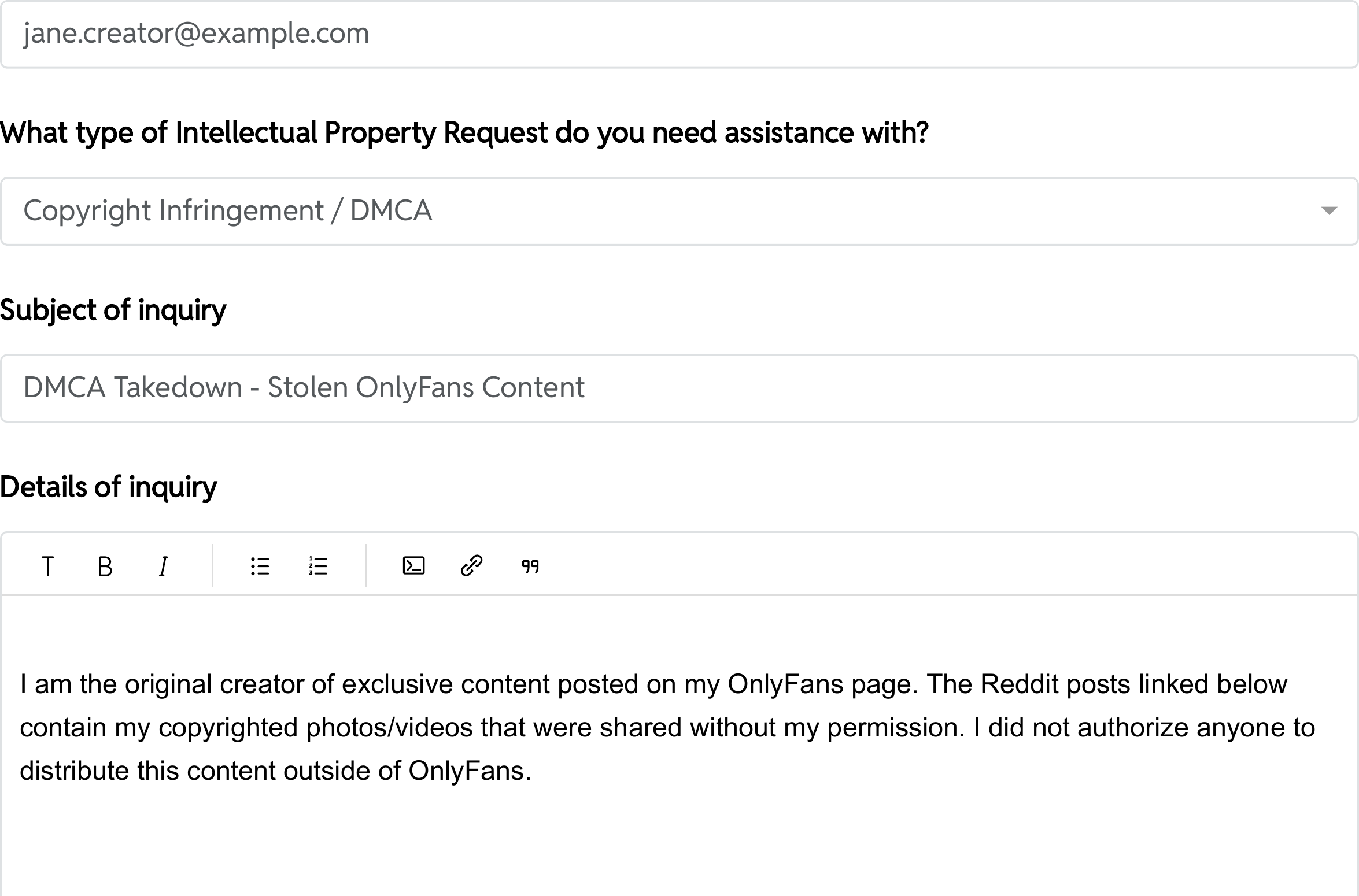 Subject and Details fields